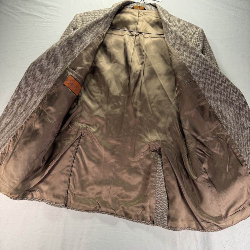 Vintage Herringbone Tweed Wool Blazer Mens 42 Brown Sport Coat Jacket Proffesor - Picture 5 of 13